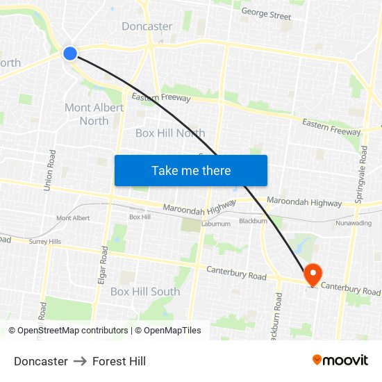 Doncaster to Forest Hill map