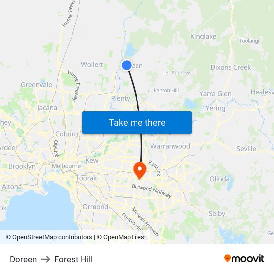 Doreen to Forest Hill map