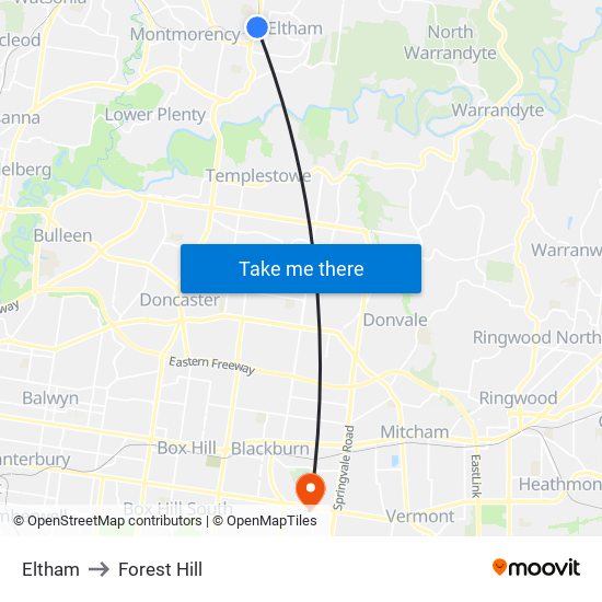 Eltham to Forest Hill map