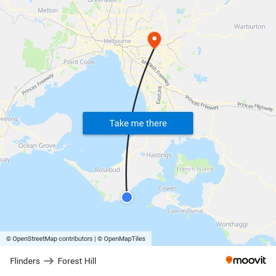 Flinders to Forest Hill map