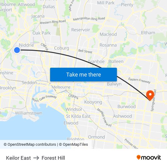 Keilor East to Forest Hill map