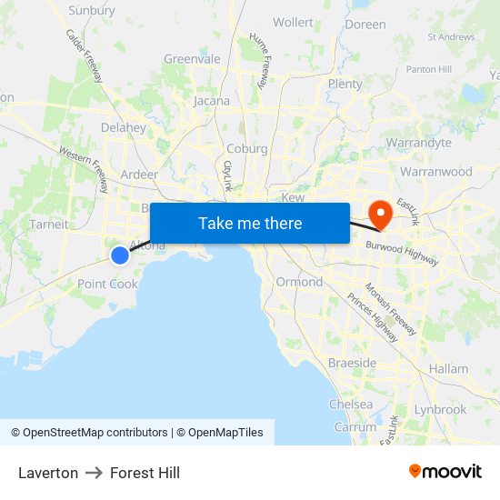 Laverton to Forest Hill map