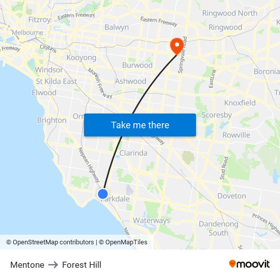 Mentone to Forest Hill map