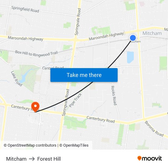 Mitcham to Forest Hill map