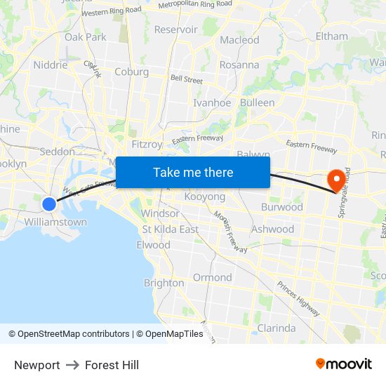 Newport to Forest Hill map