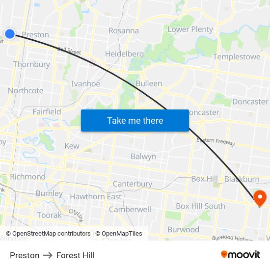 Preston to Forest Hill map