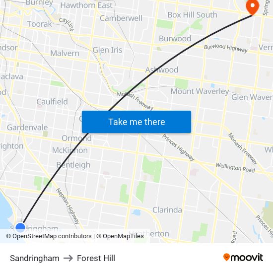 Sandringham to Forest Hill map