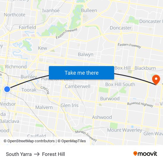 South Yarra to Forest Hill map