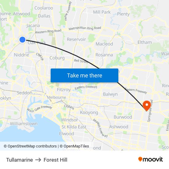 Tullamarine to Forest Hill map