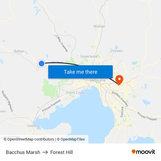 Bacchus Marsh to Forest Hill map