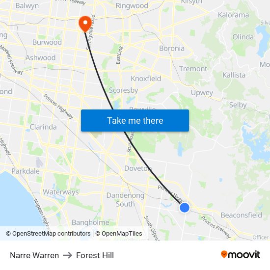 Narre Warren to Forest Hill map