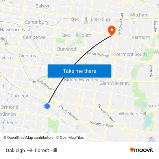 Oakleigh to Forest Hill map