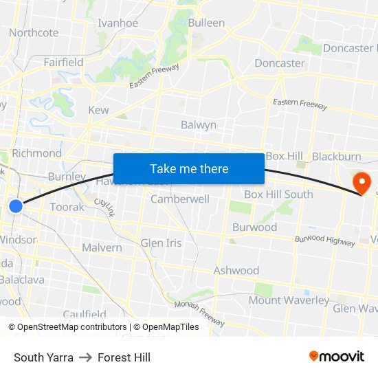 South Yarra to Forest Hill map