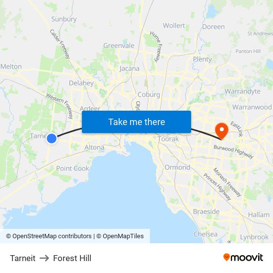 Tarneit to Forest Hill map