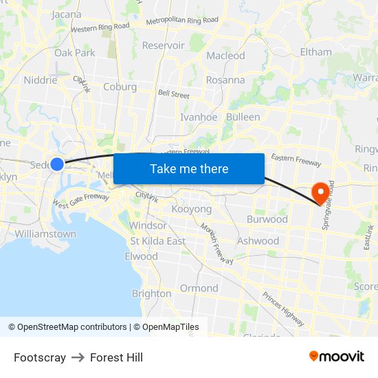 Footscray to Forest Hill map