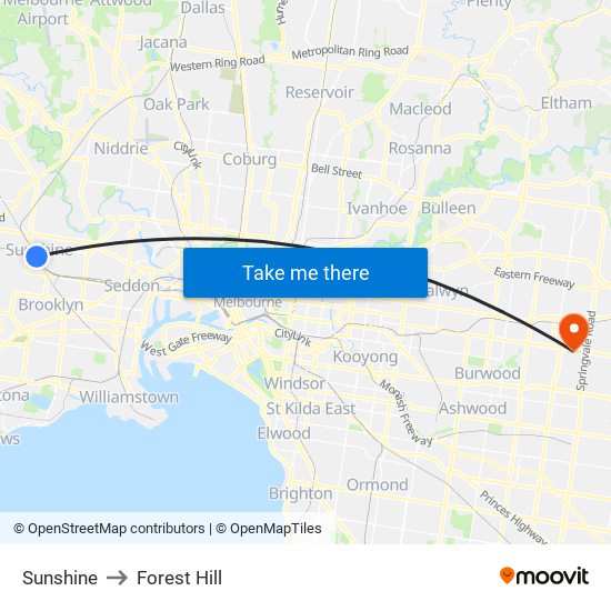 Sunshine to Forest Hill map