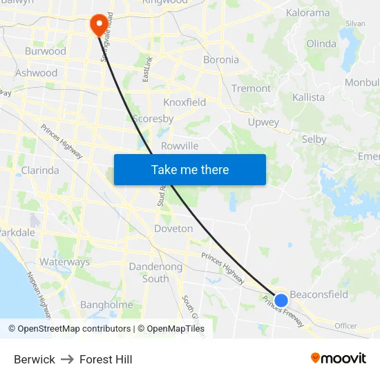 Berwick to Forest Hill map