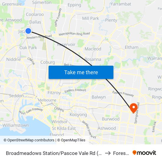 Broadmeadows Station/Pascoe Vale Rd (Broadmeadows) to Forest Hill map