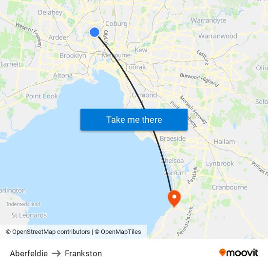 Aberfeldie to Frankston map