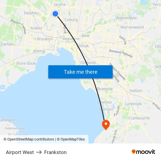 Airport West to Frankston map