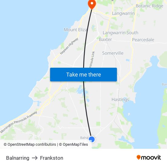 Balnarring to Frankston map