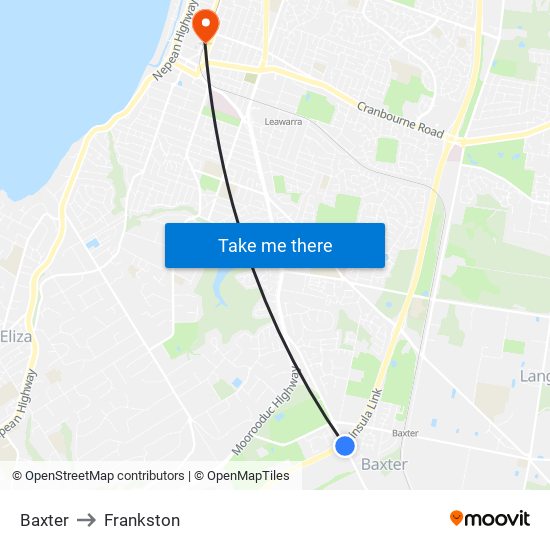 Baxter to Frankston map