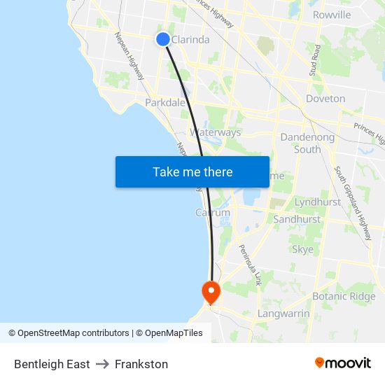 Bentleigh East to Frankston map