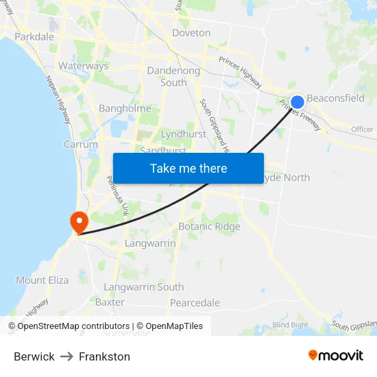 Berwick to Frankston map