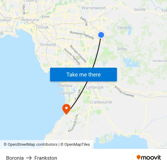Boronia to Frankston map