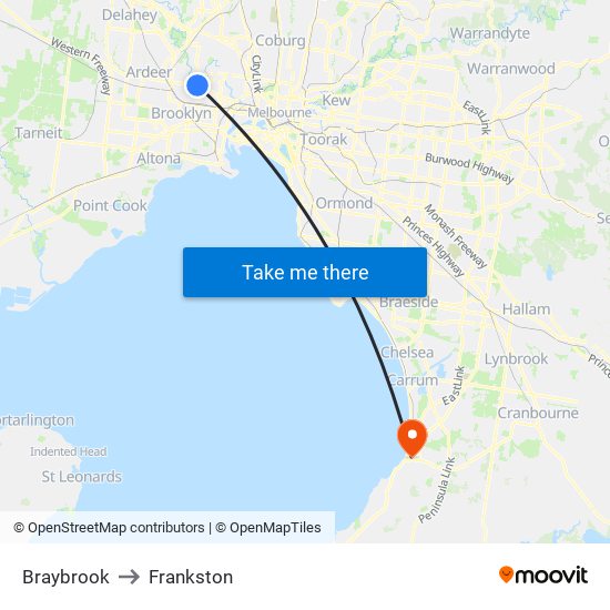 Braybrook to Frankston map