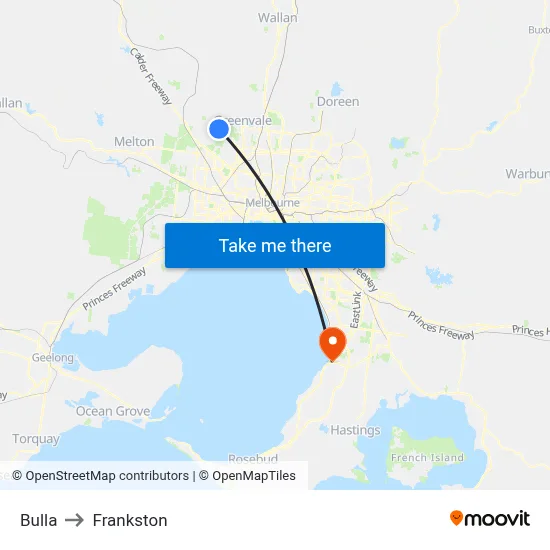 Bulla to Frankston map