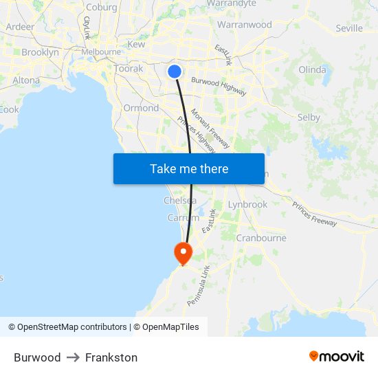 Burwood to Frankston map