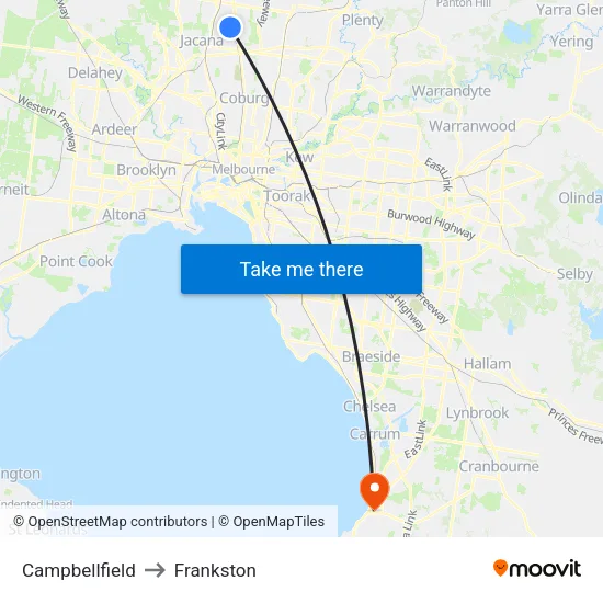 Campbellfield to Frankston map