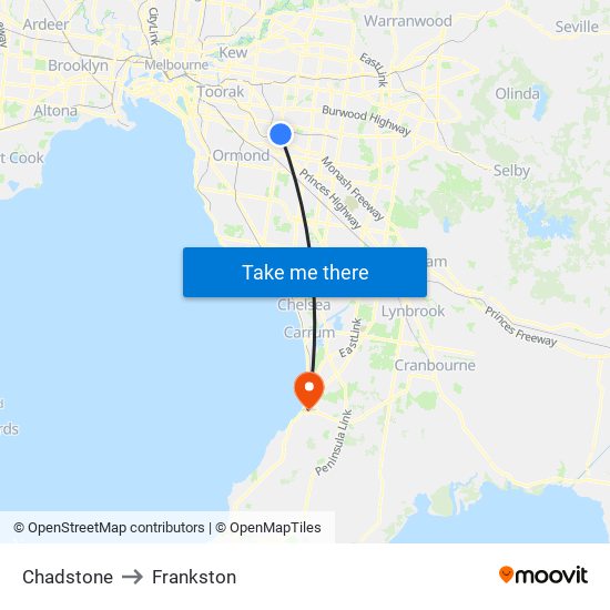 Chadstone to Frankston map