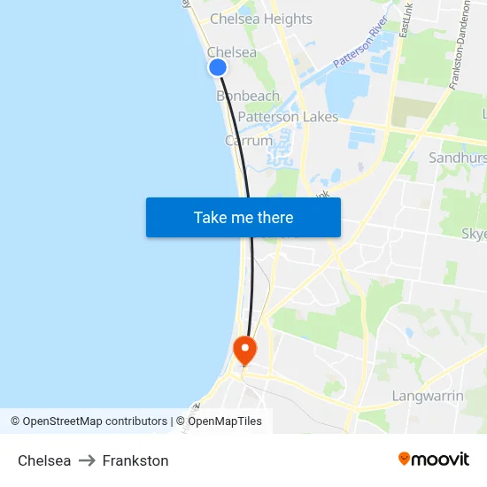 Chelsea to Frankston map