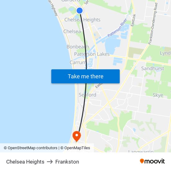 Chelsea Heights to Frankston map