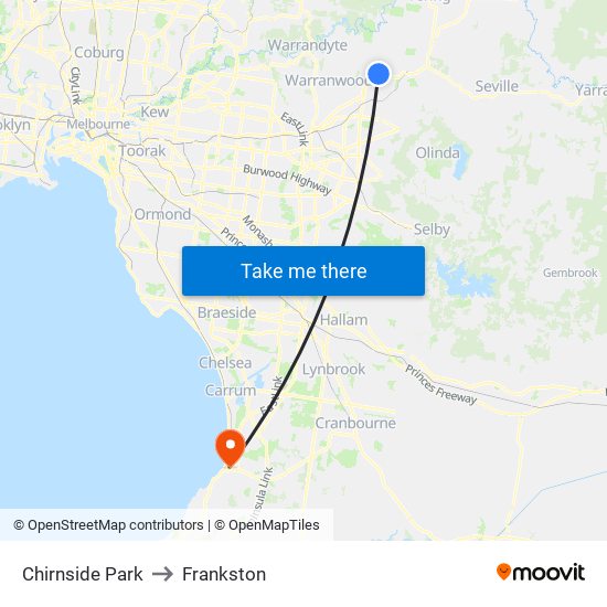 Chirnside Park to Frankston map