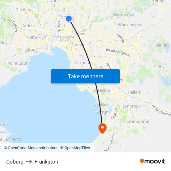 Coburg to Frankston map