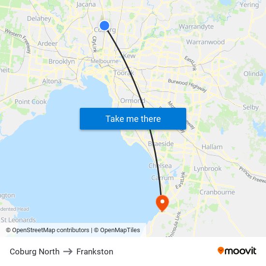 Coburg North to Frankston map