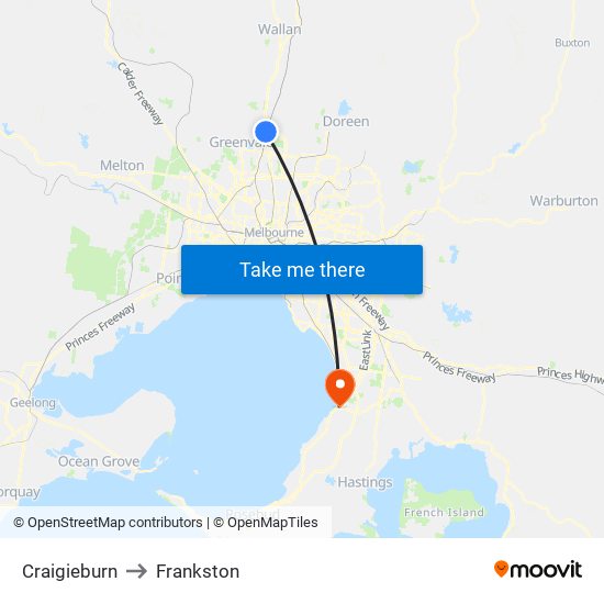 Craigieburn to Frankston map