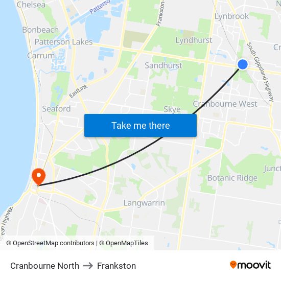 Cranbourne North to Frankston map