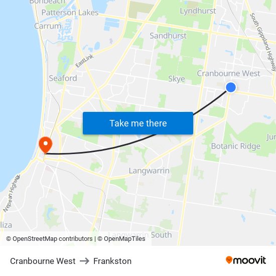 Cranbourne West to Frankston map