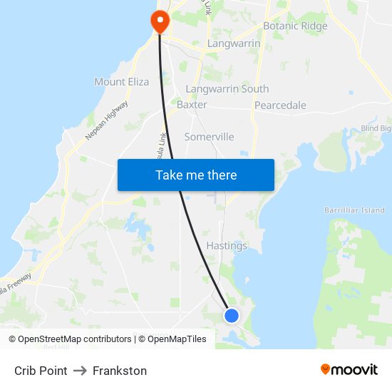 Crib Point to Frankston map