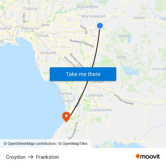 Croydon to Frankston map