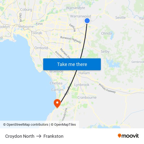 Croydon North to Frankston map