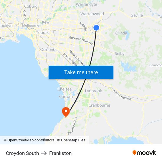 Croydon South to Frankston map