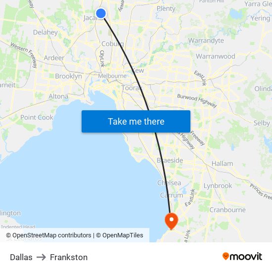 Dallas to Frankston map