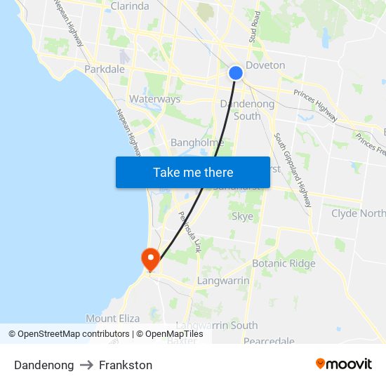 Dandenong to Frankston map