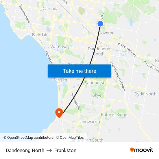 Dandenong North to Frankston map