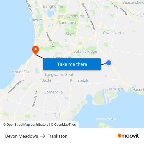 Devon Meadows to Frankston map